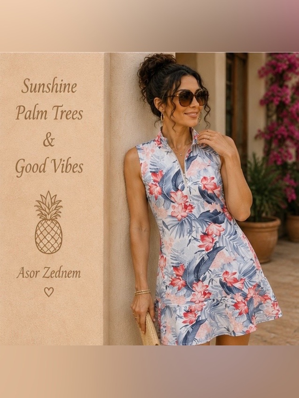 Tommy Bahama IslandZone Tropical Floral Zip Mock Mini Dress Size Small